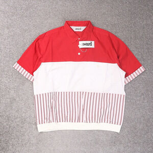 VTG 80s 90s Award Deadstock Large Red White Striped Short Sleeve Collared Shirt